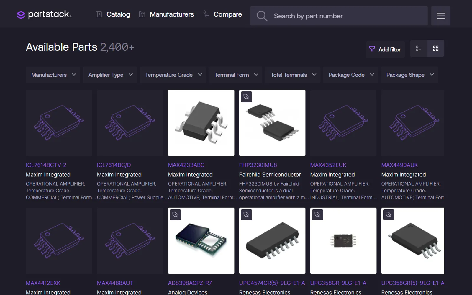 Parts shown as a grid of cards