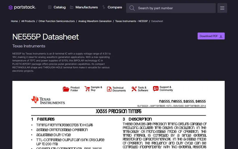 NE555P datasheet shown inside the page