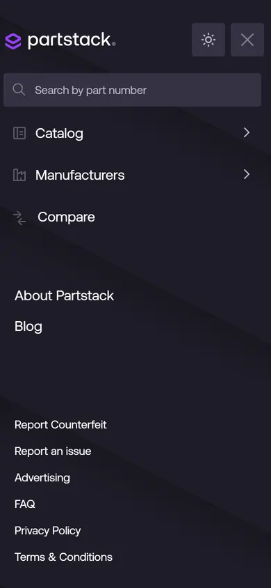 Phone menu with search, Catalog, Manufacturers and Compare