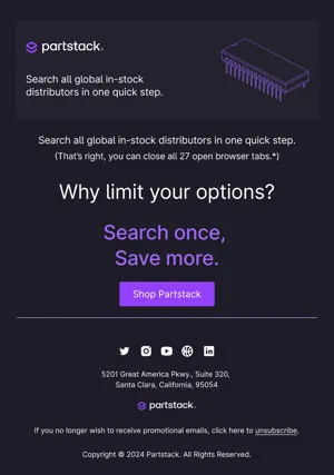 Partstack email with a banner header and the headline in purple