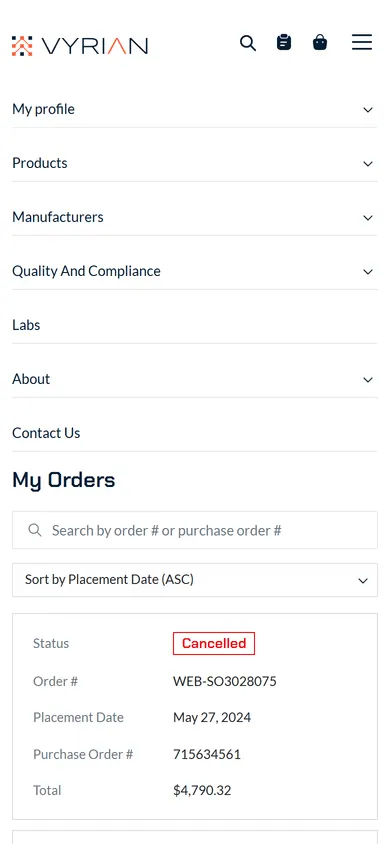 Vyrian menu open on a phone