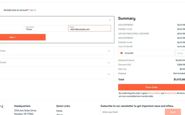 Checkout contacts step filled in