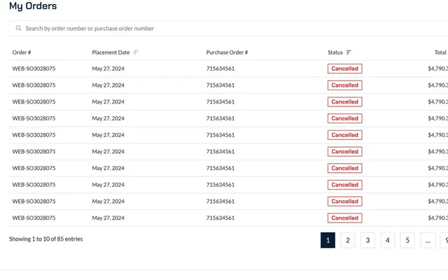 My orders table