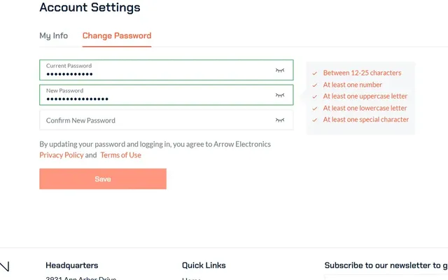 Password requirements checklist