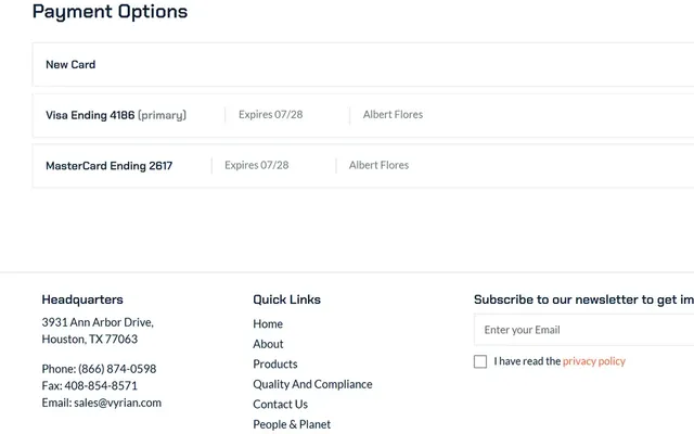 Payment options page with two saved cards